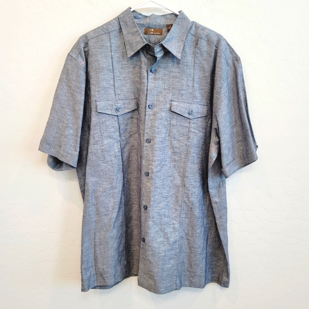 Café Luna Short Sleeve Button Down Shirt Large